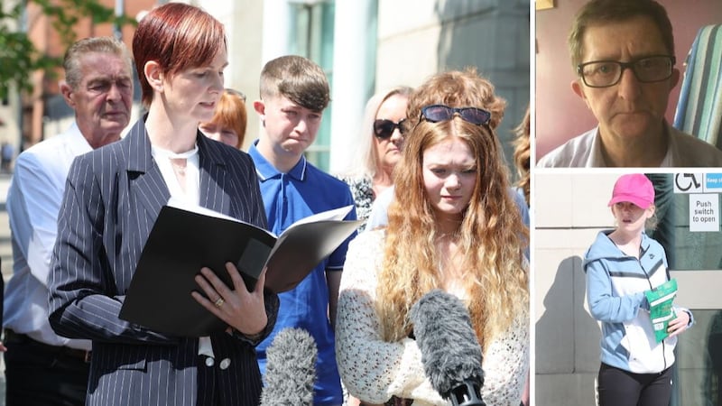 Pat McCormick's daughter, Morgan, alongside PSNI Detective Inspector Jennifer Rea. Inset is Lesley Ann Dodds, aged 25, was sentenced to five-and-a-half years after admitting manslaughter, with half to be served in custody. 