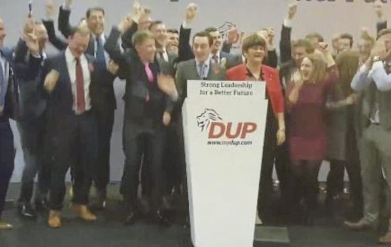 Mrs Foster's supporters sing &quot;Arlene's on fire&quot; to the tune of the Northern Ireland football supporters' song at the DUP 2016 conference