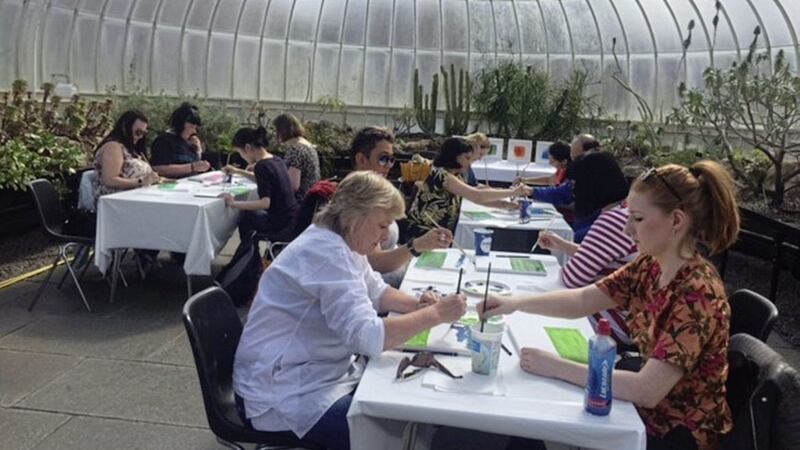 Participants at a recent Art of Living Paint, Breathe Meditate workshop in Glasgow&#39;s Botanic Garden 