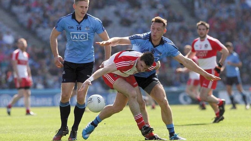Gerard O'Kane in action in the Allianz NFL Division One League final in 2014 at Croke Park