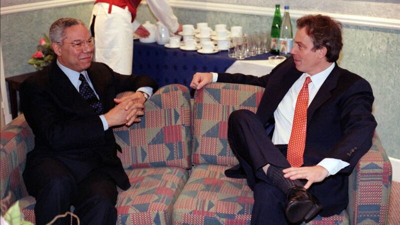 File photo dated 02/03/00 of (left) General Sir Colin Powell and then British prime minister Tony Blair in a meeting room at the Active Communities Convention and Celebration in the Wembley Conference Centre.&nbsp;Colin Powell, the former US Joint Chiefs chairman and US secretary of state, has died from Covid-19 complications, his family has said. Picture by Matthew Fearn/PA Wire