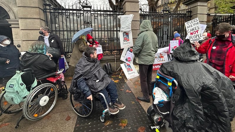 Disability groups protest outside Leinster House in Dublin over proposals to reform disability payments (Cillian Sherlock/PA)
