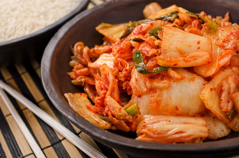 Kimchi is a fermented dish made of cabbage and other vegetables