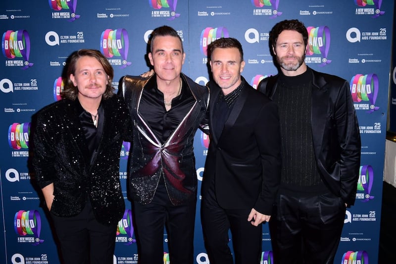 Mark Owen, Robbie Williams, Gary Barlow and Howard Donald at the gala night for Take That’s The Band musical