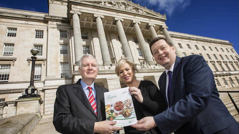 Pictured at the launch of NIFDA&#39;s 2016 Manifesto at Parliament Buildings are NIFDA chairman, Dr David Dobbin; Minister for Agriculture and Rural Development, Michelle O&rsquo;Neill; and NIFDA executive director, Michael Bell 