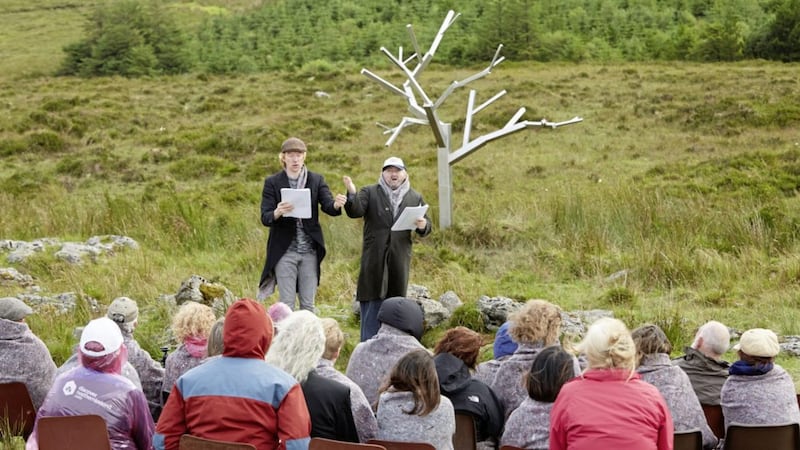 Domhnall Gleeson and David Pearse performing Waiting for Godot at the Marble Arch Caves Global Geo Park on the Irish border. Picture by Matthew Andrews 