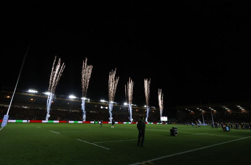 Pyrotechnics as the players enter the field