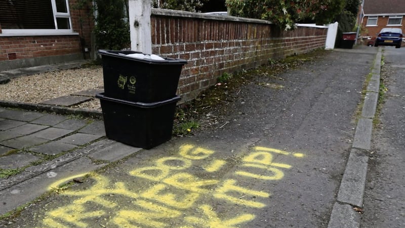 The message was painted on the street in the Woodbreda area. Picture by Hugh Russell 