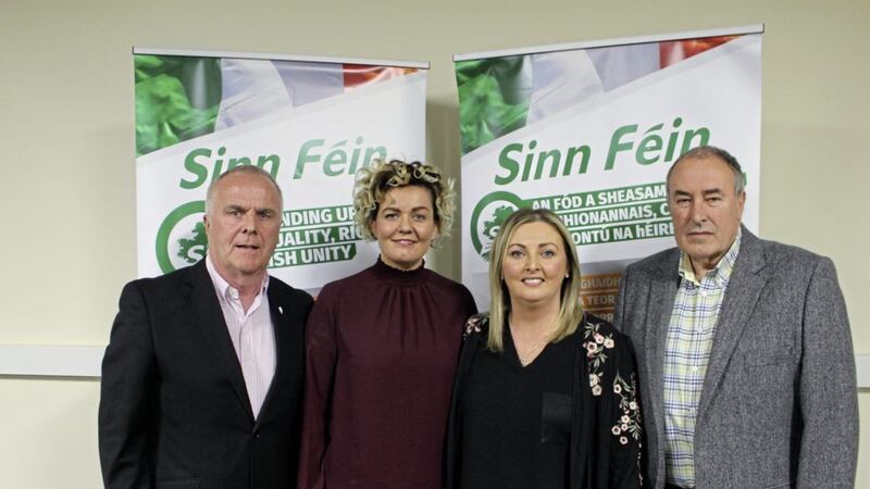 Karen Mullan (second from right), with Raymond McCartney MLA, Cliona O&#39;Kane and Mitchel McLaughlin 