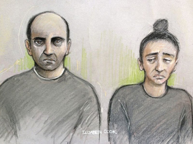 A court artist sketch of Ouissem Medouni and his partner Sabrina Kouider Picture by Elizabeth Cook/PA 