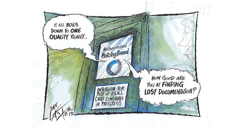 Ian Knox cartoon: 20/2/2019 - Investigations into loyalist and police collusion have been plagued by the disappearance of records. Meanwhile, Sinn F&eacute;in President Mary Lou McDonald has caused convulsions in the recruitment process for the new chief constable&nbsp;