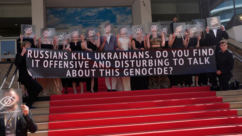 The protest was held at the premiere of Butterfly Vision, which follows a female Ukrainian soldier returning home after being held by Russian captors.