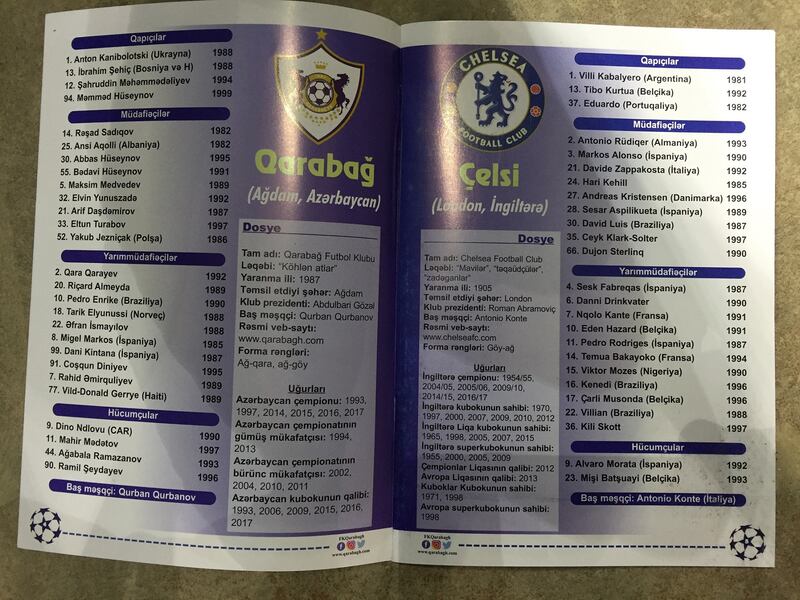 Qarabag's matchday programme for their Champions League game against Chelsea