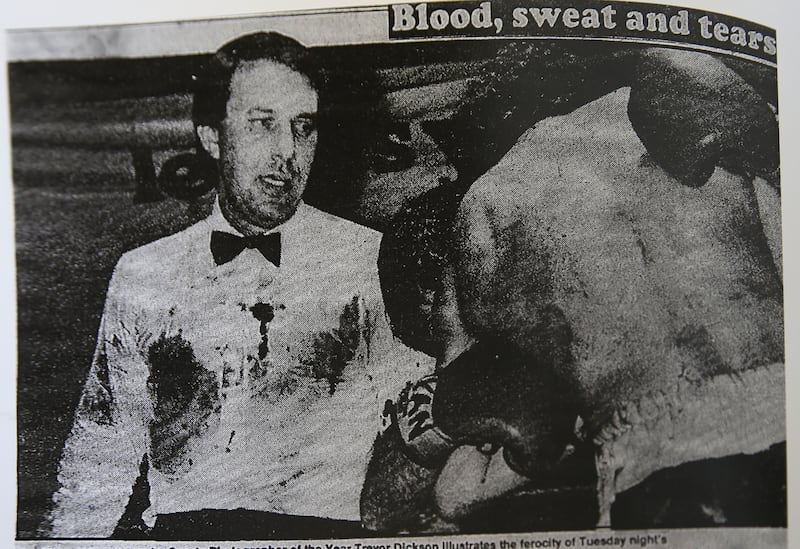 Referee Mike Jacobs had to wipe blood off his own face throughout the first fight, while his pristine white shirt was drenched in red by the end of 12 rounds