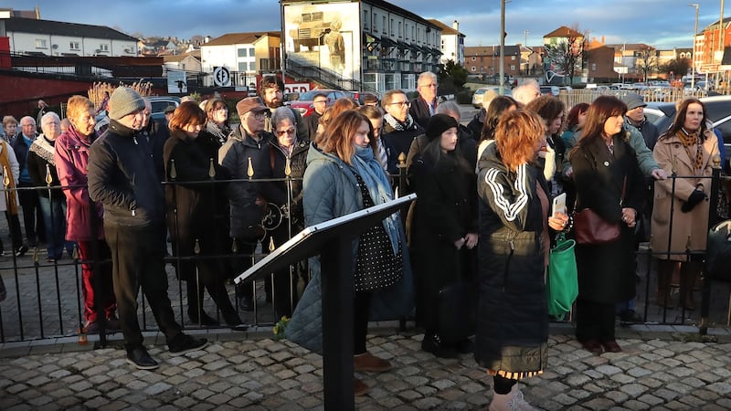 Tuesday's service at the Bloody Sunday monument in Derry's Bogside area saw a minute's silence held in memory of the 14 people killed by British paratroopers. PICTURE: MARGARET MCLAUGHLIN