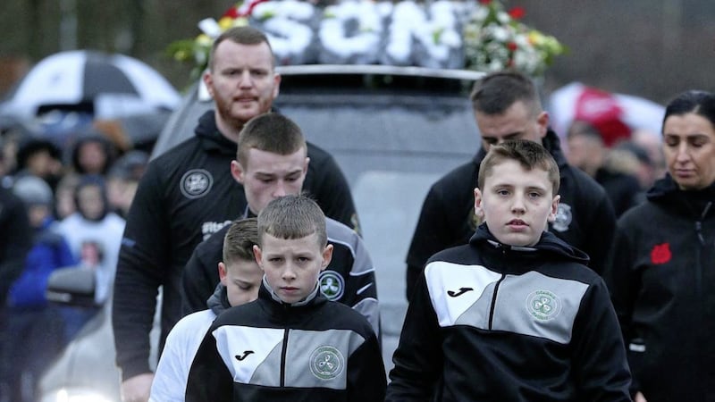 The funeral of young boxer Eoin Hamill takes place in Turf Lodge, west Belfast. Picture by Mal McCann.