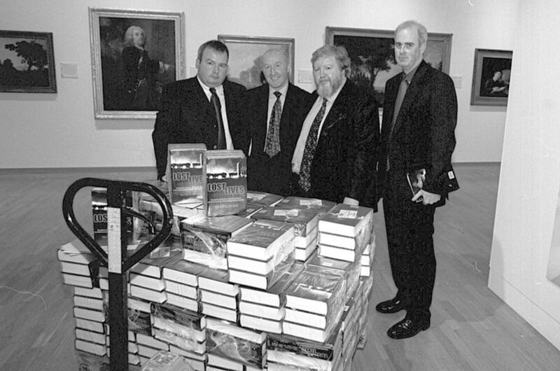 Seamus Kelters (left) with the other authors of Lost Lives, Brian Feeney, David McKittrick and Chris Thornton. Picture by Brendan Murphy 