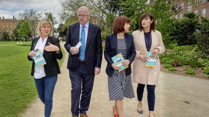 (right to left) Lisa Hughes, Culture minister Josepha Madigan and Justice minister Charlie Flanagan during the launch of their campaign for a Yes vote in the Divorce Referendum in Dublin. Picture by Press Association 