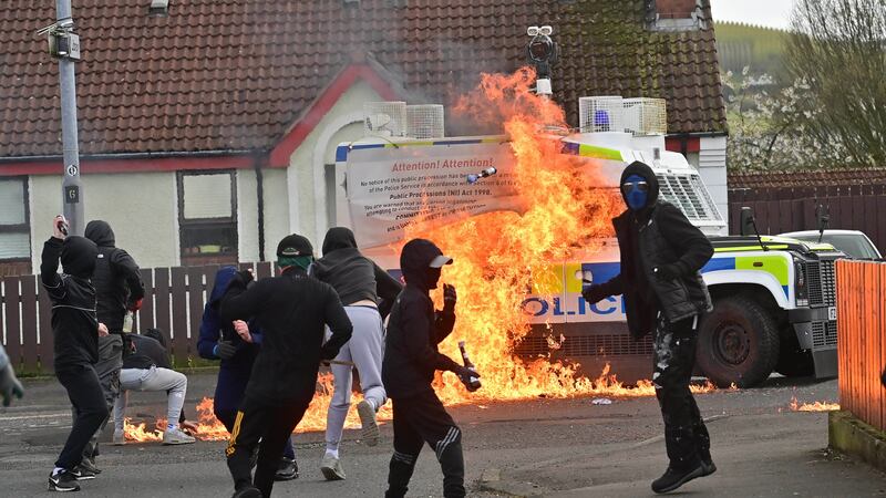 Youths rioting during an illegal republican parade in Derry. Picture by Pacemaker.