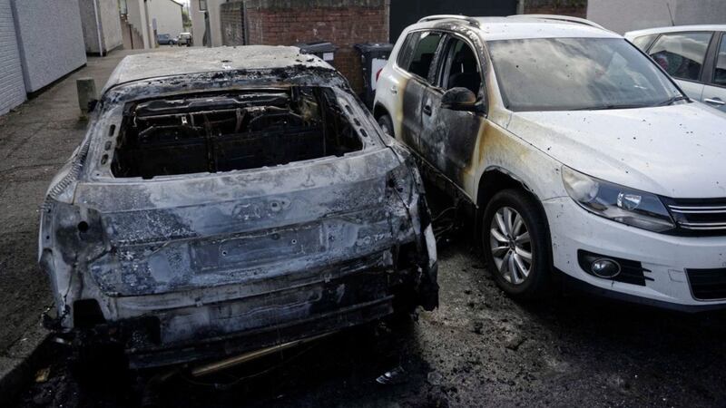Burnt out cars in the Carlisle Terrace area of New Lodge. Picture by Mark Marlow. 