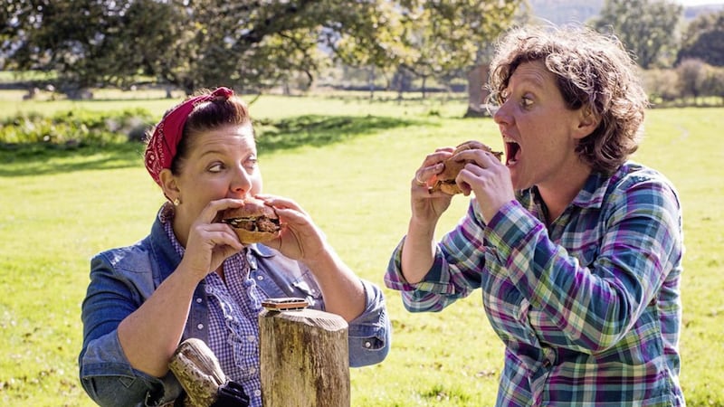 Shauna Guinn, right, and Sam Evans &ndash; &#39;We&#39;ve swapped babies for brisket.&#39; Photograph by Paul Winch-Furness 