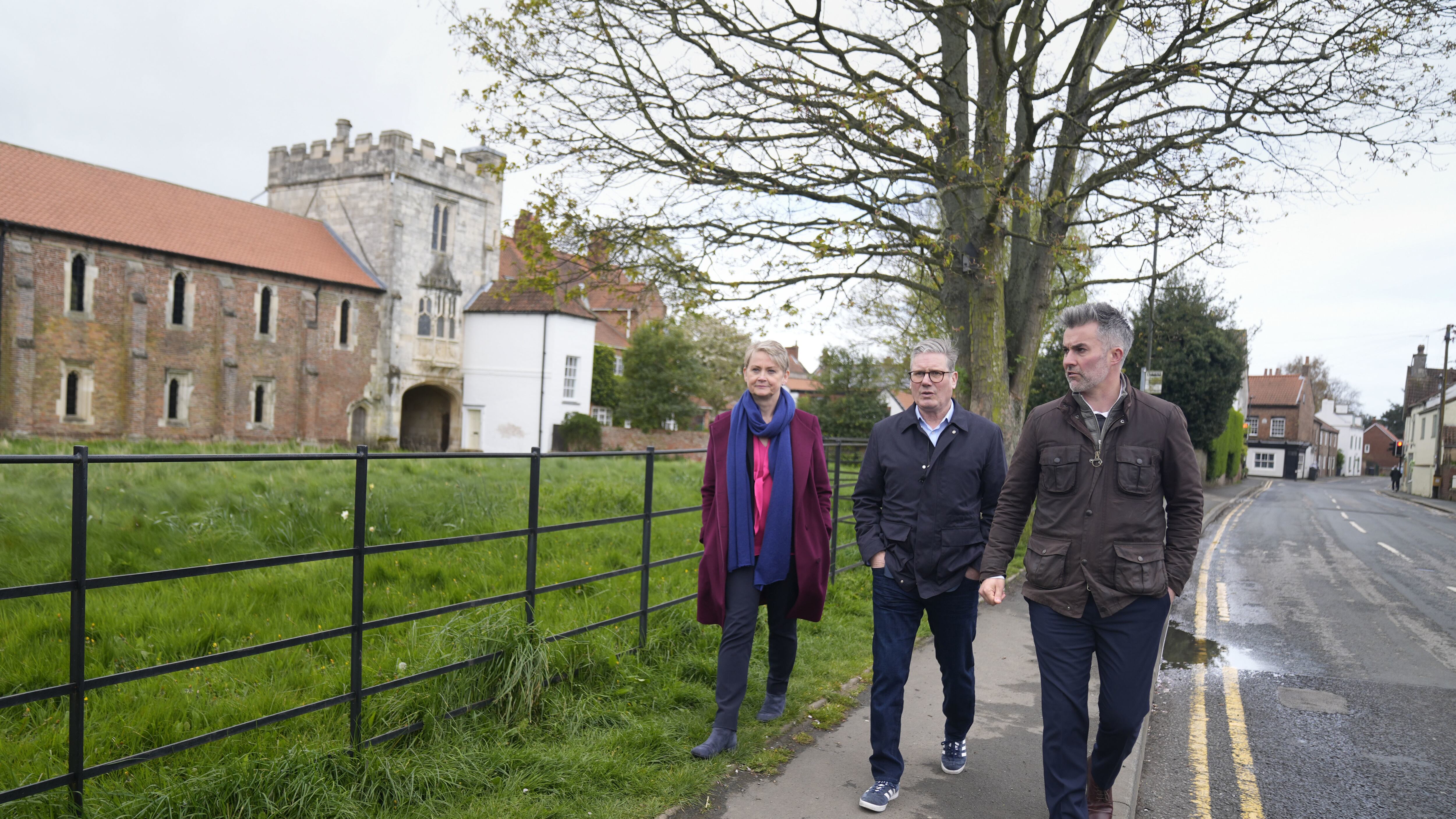 Labour leader Sir Keir Starmer joined shadow home secretary Yvette Cooper and David Skaith the Labour candidate for the York and North Yorkshire Mayoral Election, during a visit to the village of Cawood, Selby