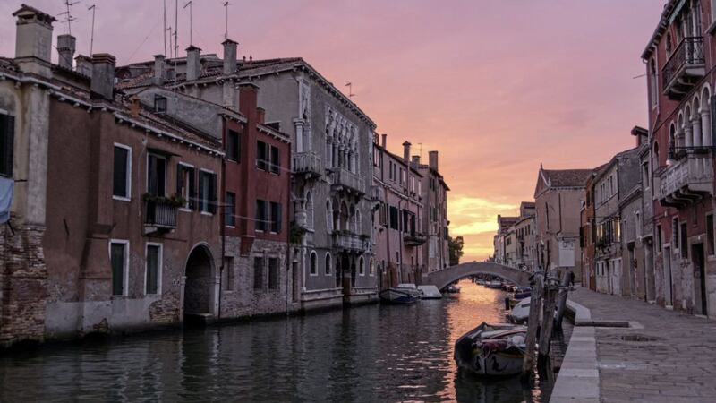 A canal in Cannaregio, Venice, at sunset 