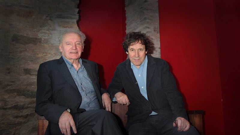 Brian Friel (left) pictured in September with actor Stephen Rea. The pair founded the Field Day Theatre Company together in 1980.&nbsp;