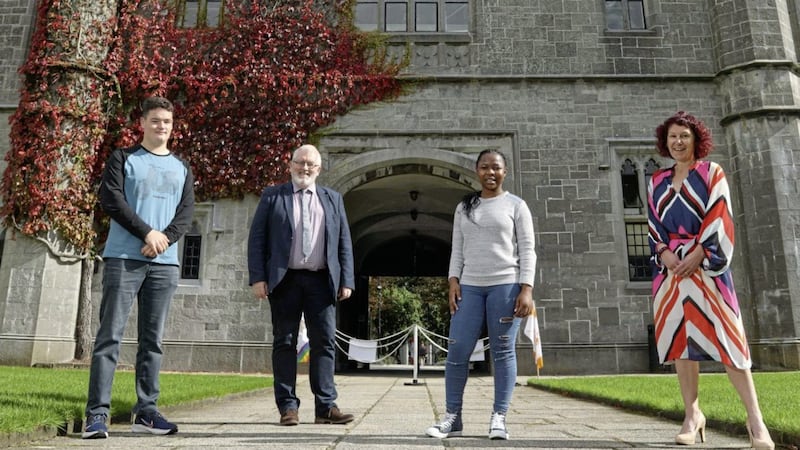 Student Tom O&#39;Connor, Prof P&oacute;l &Oacute; Dochartaigh, student Nomhle Dube and Prof Michelle Millar, Dean of Students 