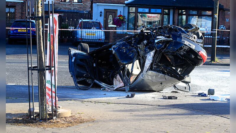 &nbsp;The aftermath of a crash involving a stolen car in north Belfast. Picture by Mal McCann