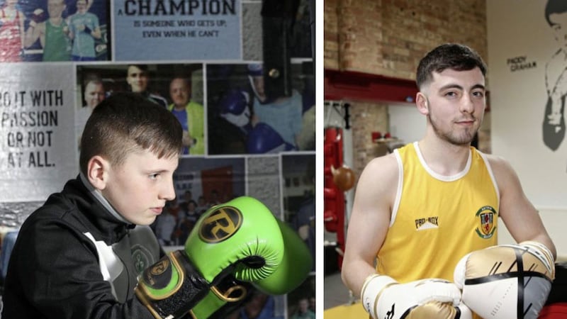 &nbsp;Odhran Magennis (left) and Ben Ferran box for Gleann and Clonard clubs respectively. Pictures by Declan Roughan