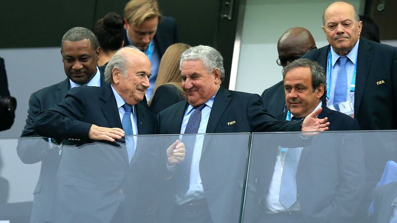 Sepp Blatter and Michel Platini pictured with former Fifa vice-president Jim Boyce last year&nbsp;<br />Picture: PA