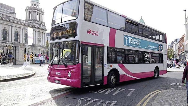 A Translink Metro bus at city hall in central Belfast 