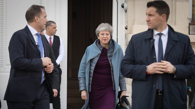 British prime minister Theresa May leaves the British Residence in Brussels to return to the UK without attending the second day of the EU Council Summit &nbsp;
