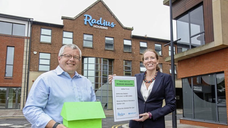 Alan Thompson (left), director of finance &amp; ICT at Radius Housing, with Joanna McArdle, Barclays director. 