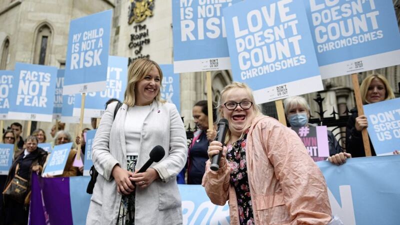 Heidi Crowter (right) and Maire Lea-Wilson ahead of their landmark case against the UK government to challenge legislation which allows abortions up to birth for babies with the condition. Picture by Stefan Rousseau/PA Wire 