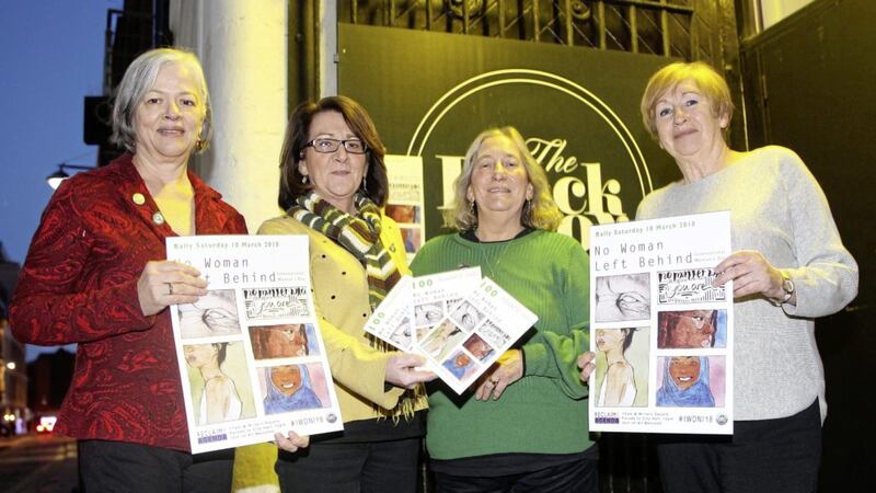 Anne McVicar, second left, with, from left, Margaret Ward, Lynda Walker and Myrtle Hill at the launch of the A Century of Women website and booklet at the Black Box in Belfast last week Picture: Philip Walsh 