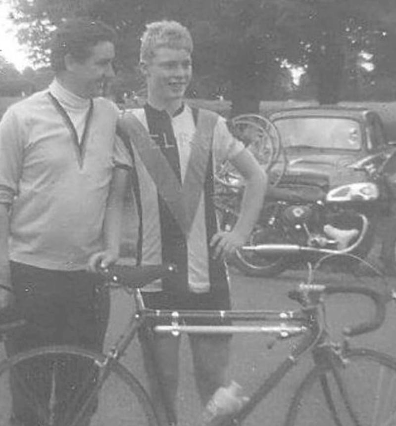 A young Brian Holmes with his cycling mentor, Mickey Mooney 