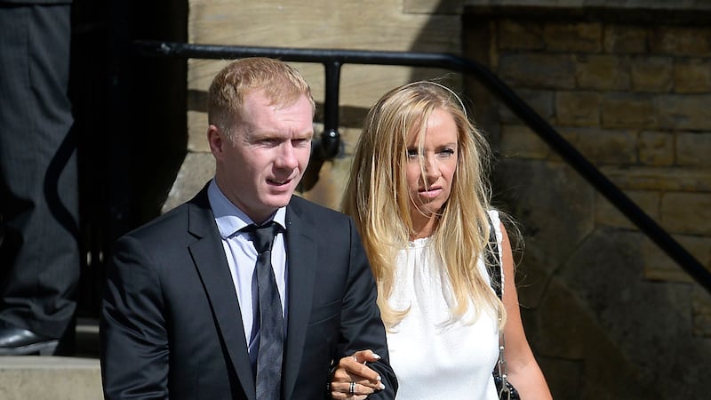 Pundit Paul Scholes (pictured with his wife Claire Froggatt) was keen for Manchester United to get a Champions League group of near-neighbours &nbsp;&nbsp;