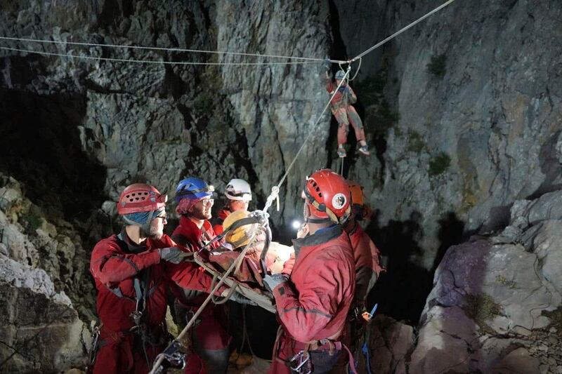 Mark Dickey being pulled out of the cave