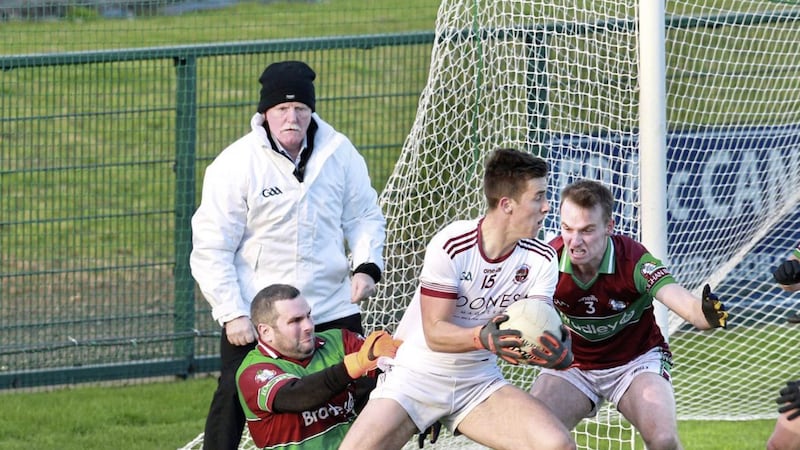 Slaughtneil and Shane McGuigan could not get past Coleraine last year - which has helped Derry's chances this year.<br /> Picture Margaret McLaughlin