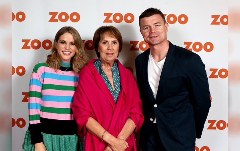 Actress Amy Huberman (left) with Dame Penelope Wilton and Huberman's husband, former Ireland rugby star Brian O'Driscoll. Picture by Matt Mackey, PressEye