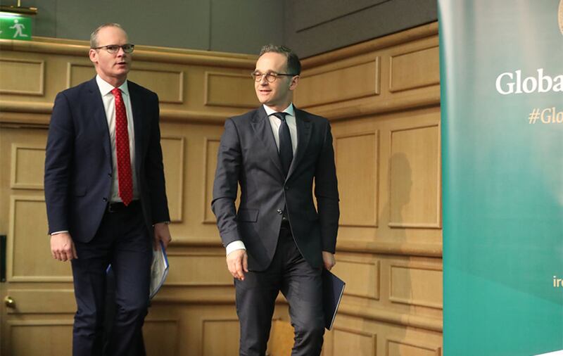 German foreign affairs minister Heiko Maas (right) with tanaiste Simon Coveney at the Global Ireland 2025 Making it Happen conference at Dublin Castle Conference Centre. Picture by Niall Carson/PA Wire<br /><br />&nbsp;