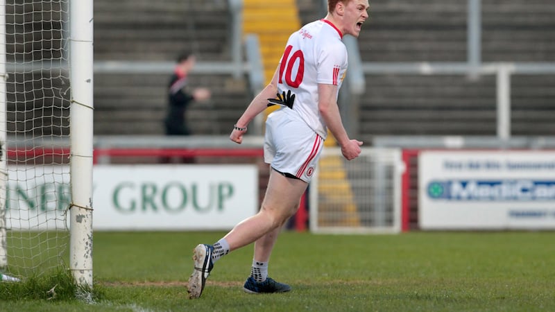 Conor Meyler reels away after scoring a goal in the Ulster U21 final win over Donegal