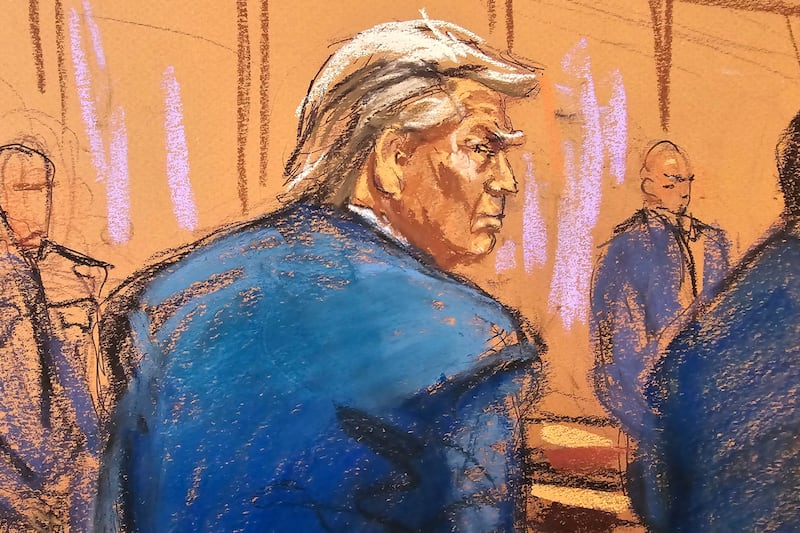 Courtroom sketch of former president Donald Trump (Jane Rosenberg/Pool Photo via AP)