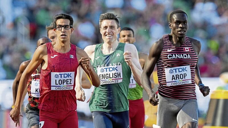 Mark English (centre) was forced to withdraw from the 800m heats due to illness on day one of the European Indoor Athletics Championship in Turkey 