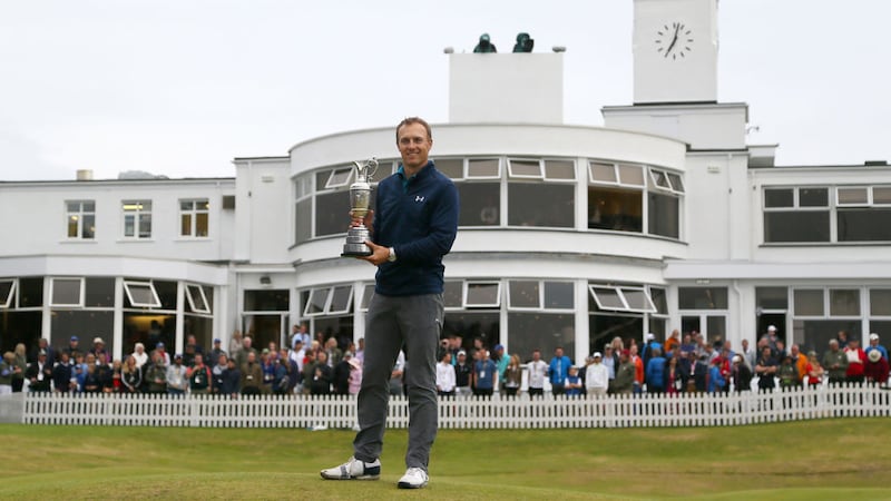 USA's Jordan Spieth celebrates with the Claret Jug after winning The Open Championship at Royal Birkdale Golf Club, Southport in 2017, the last time the course hosted the Championship