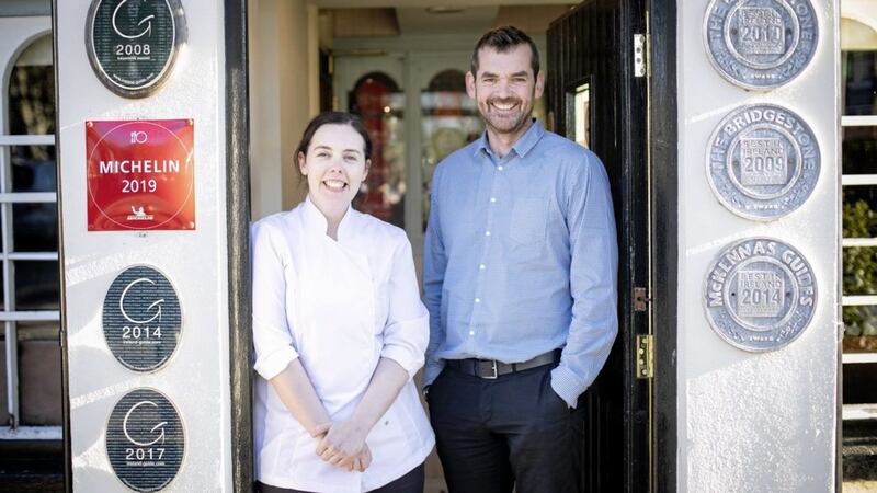 Danni Barry is pictured with Balloo Inns managing director and founder, Ronan Sweeney 