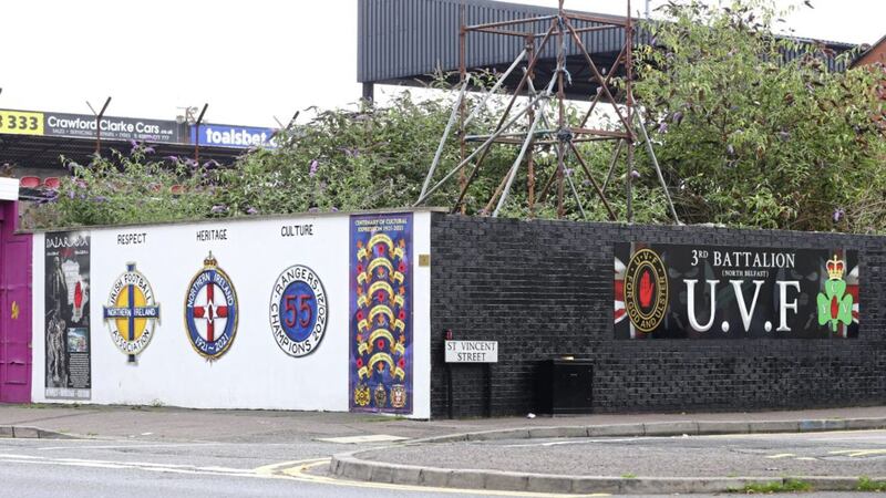 The UVF mural, recently erected next to Crusaders&#39; Seaview home ground. 