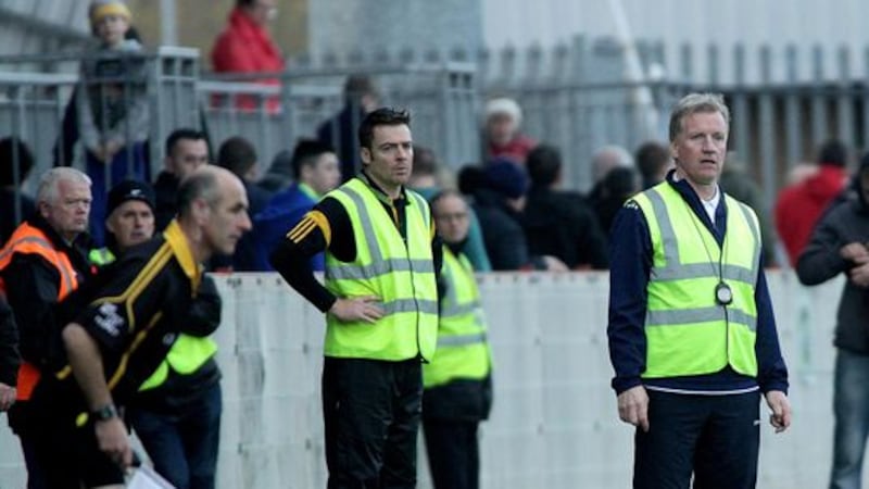 Killyclogher manager Dominic Corrigan (right) is looking forward to Sunday's Tyrone SFC final &nbsp;